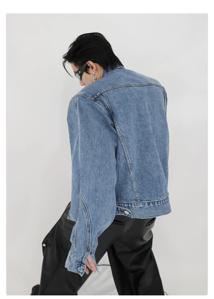 Metallic Patchwork Padded Shoulder Denim Jacket | Casual Loose - Fit Premium Coat - ArguE CulturE