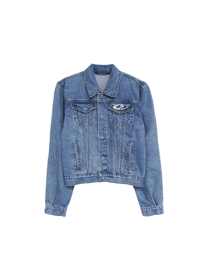 Metallic Patchwork Padded Shoulder Denim Jacket | Casual Loose - Fit Premium Coat - ArguE CulturE