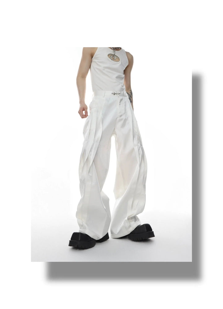 Metallic Sheen Straight - Leg Trousers with Button Detail and Pleated - ArguE CulturE