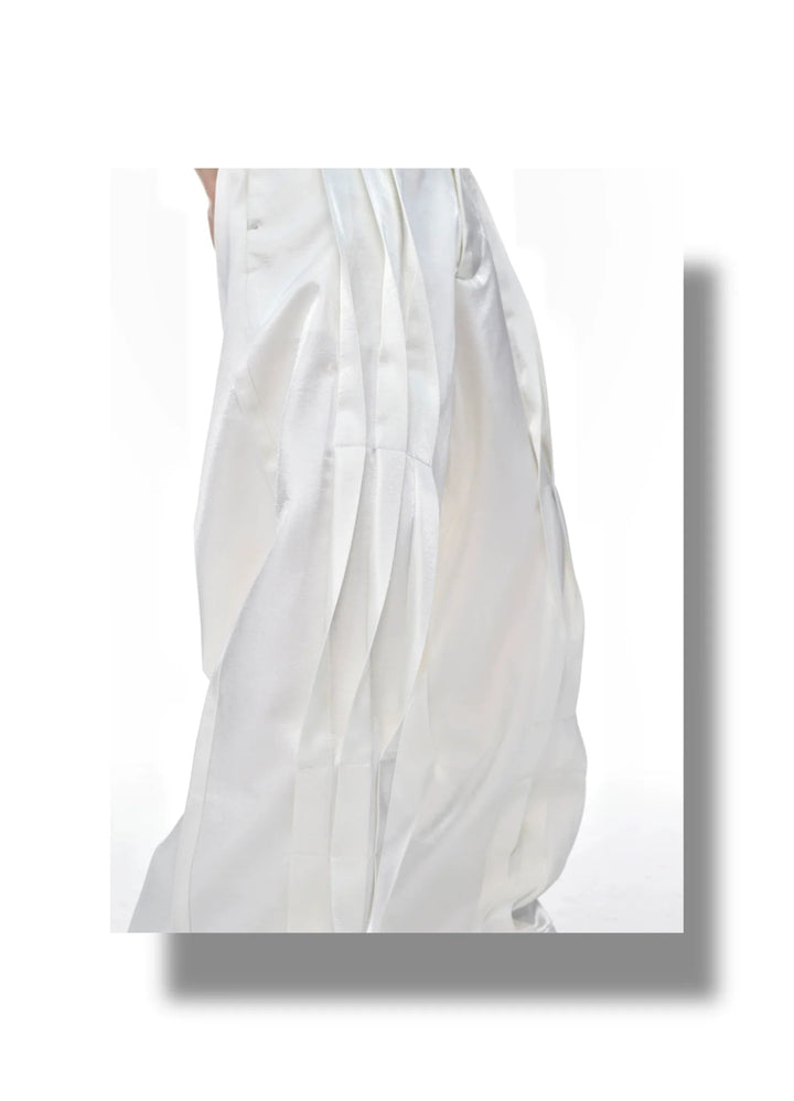 Metallic Sheen Straight - Leg Trousers with Button Detail and Pleated - ArguE CulturE