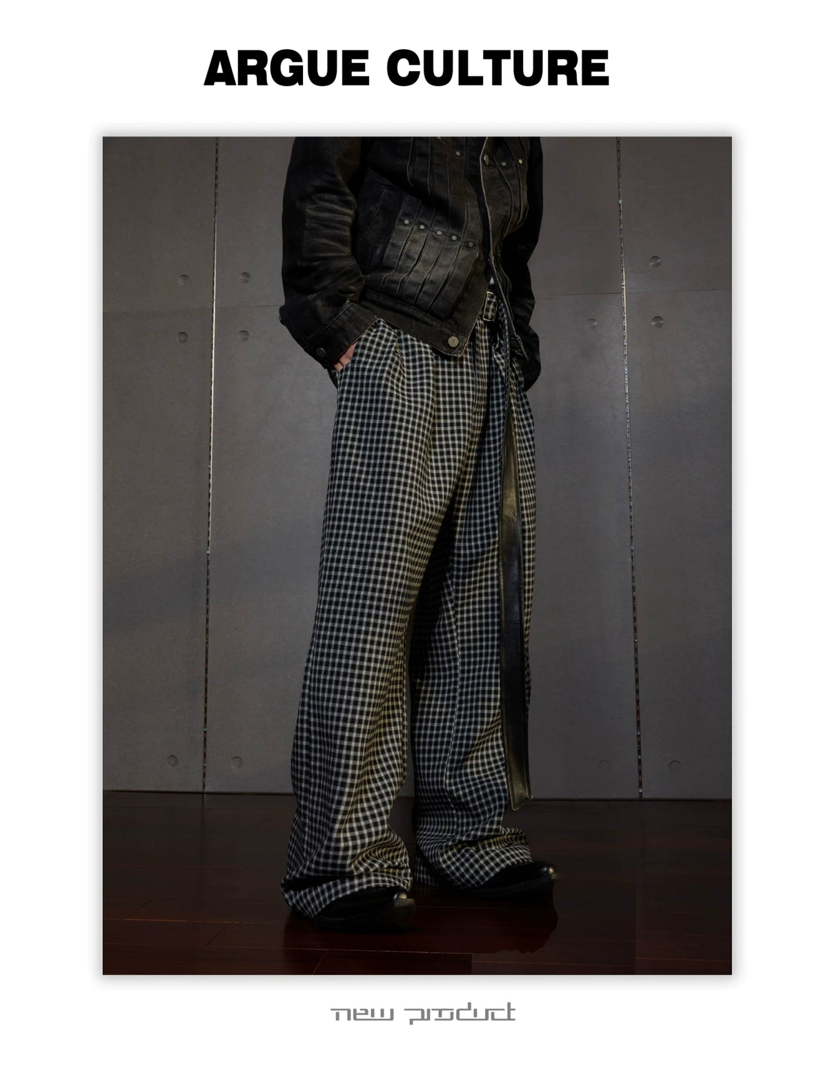 Micro-Check Sash Belt Flared Trousers | Avant Streetwear - detail image 6