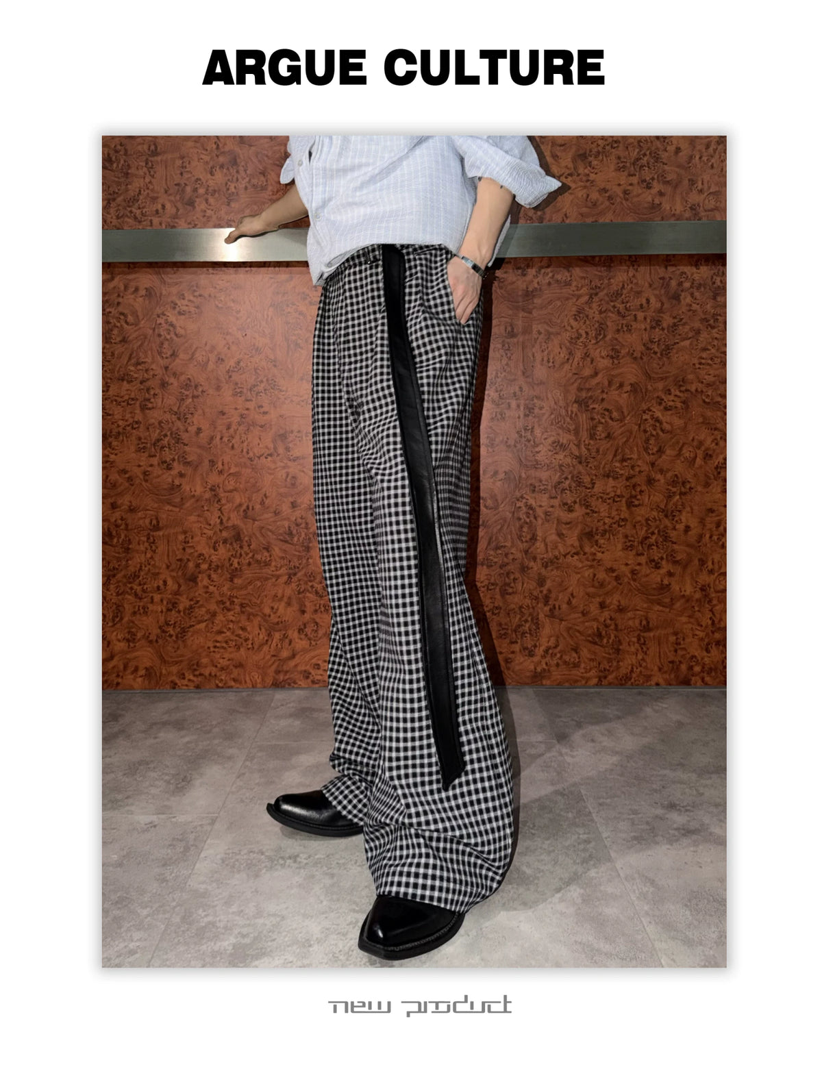 Micro-Check Sash Belt Flared Trousers | Avant Streetwear - detail image 9