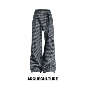 Micro-Check Sash Belt Flared Trousers | Avant Streetwear - Black