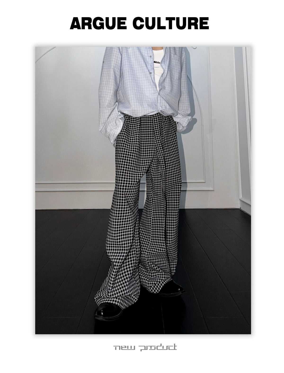 Micro-Check Sash Belt Flared Trousers | Avant Streetwear - detail image 12