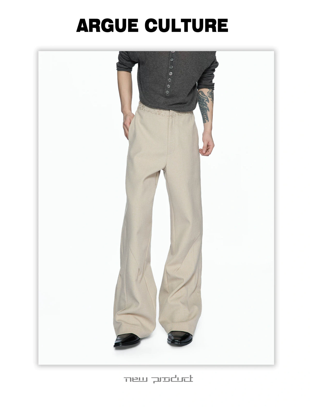 Micro-Flare Jacquard Waistband Tailored Trousers - detail image 3