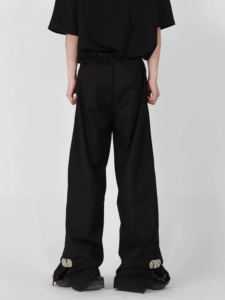 Minimalism Casual Trousers with Metal Button Detail and Split Hem - ArguE CulturE