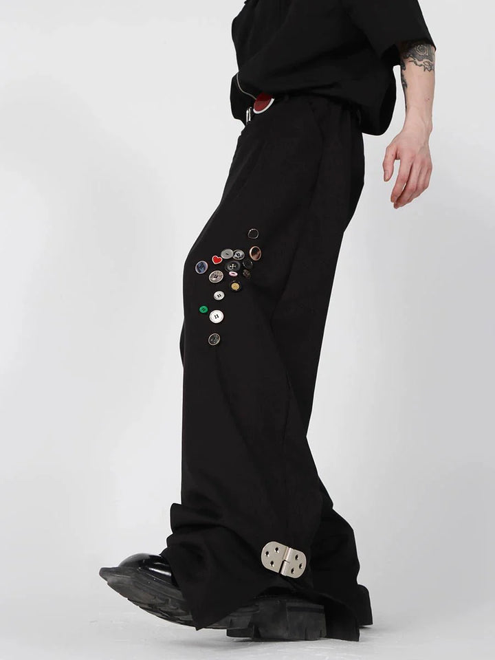 Minimalism Casual Trousers with Metal Button Detail and Split Hem - ArguE CulturE