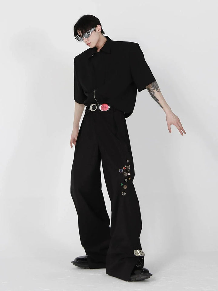 Minimalism Casual Trousers with Metal Button Detail and Split Hem - ArguE CulturE