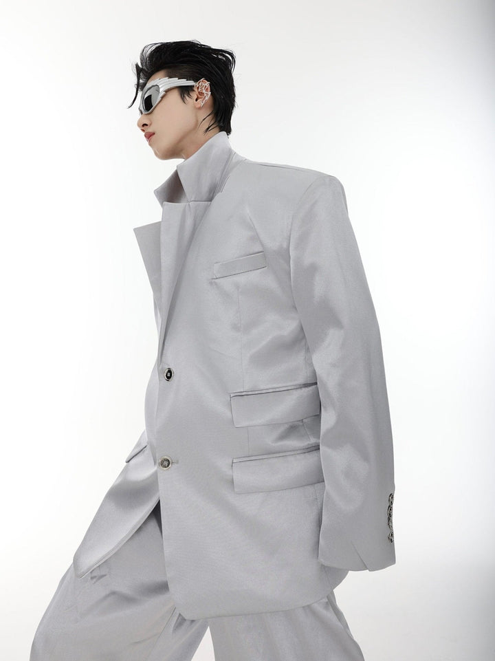 Minimalism Satin Blazer Ensemble | Unisex Metallic Sheen Suit Set - ArguE CulturE