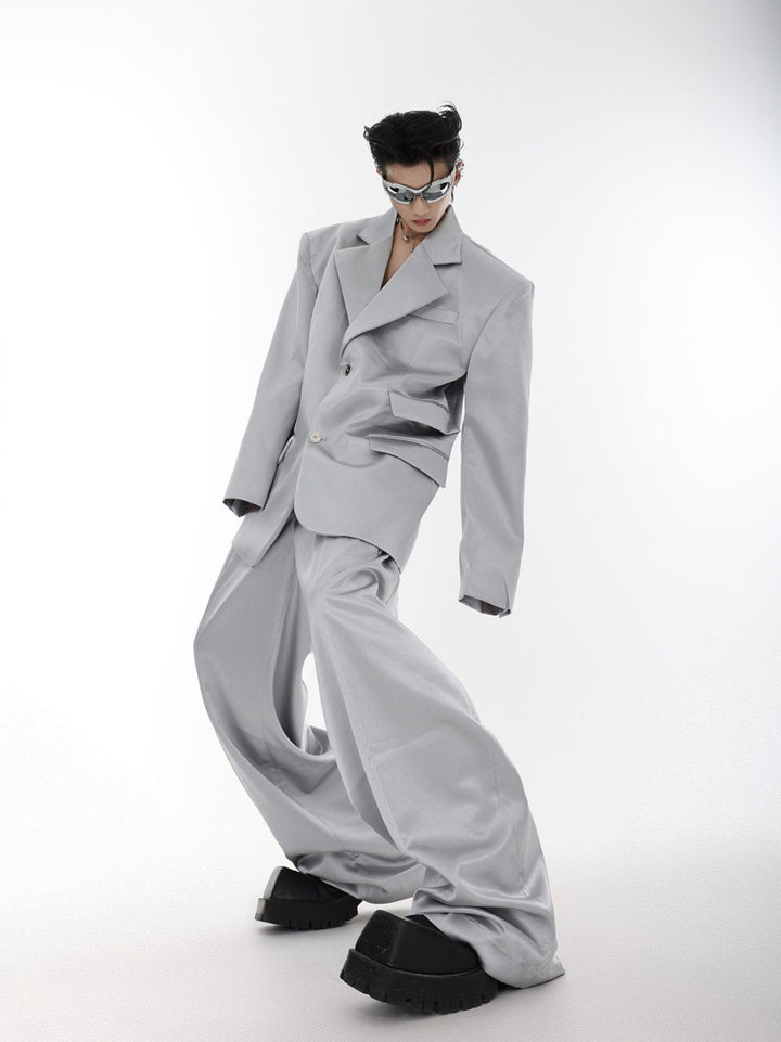 Minimalism Satin Blazer Ensemble | Unisex Metallic Sheen Suit Set - ArguE CulturE