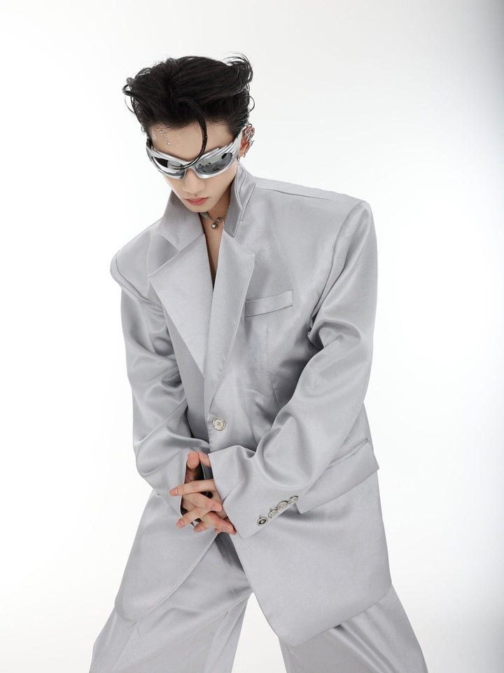 Minimalism Satin Blazer Ensemble | Unisex Metallic Sheen Suit Set - ArguE CulturE