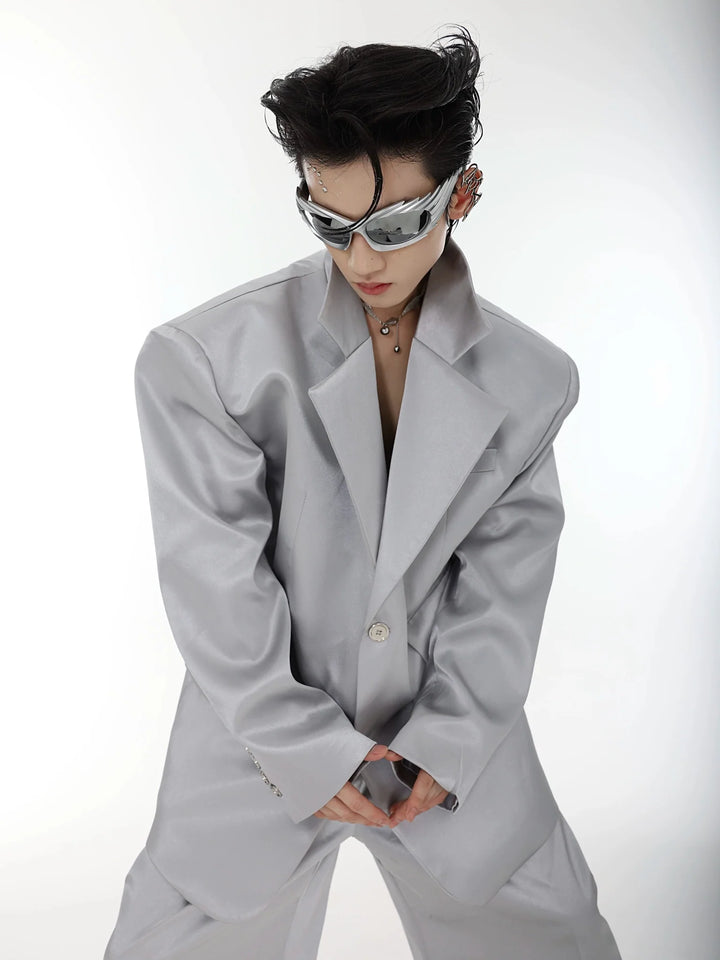 Minimalism Satin Blazer Ensemble | Unisex Metallic Sheen Suit Set - ArguE CulturE