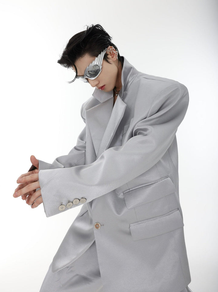 Minimalism Satin Blazer Ensemble | Unisex Metallic Sheen Suit Set - ArguE CulturE