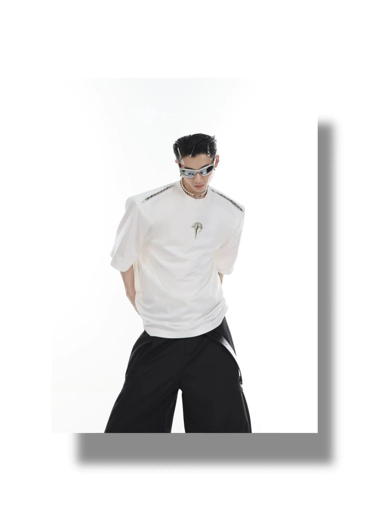 Minimalism Short Sleeve T - Shirt with Zipper Padded Shoulder Design - ArguE CulturE