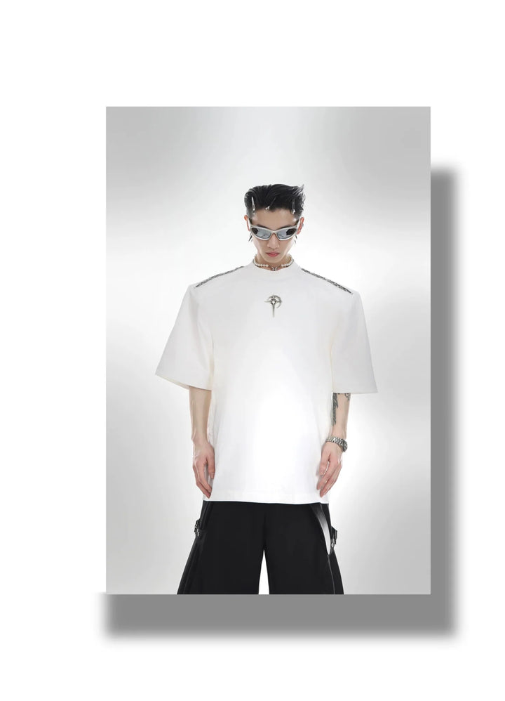 Minimalism Short Sleeve T - Shirt with Zipper Padded Shoulder Design - ArguE CulturE