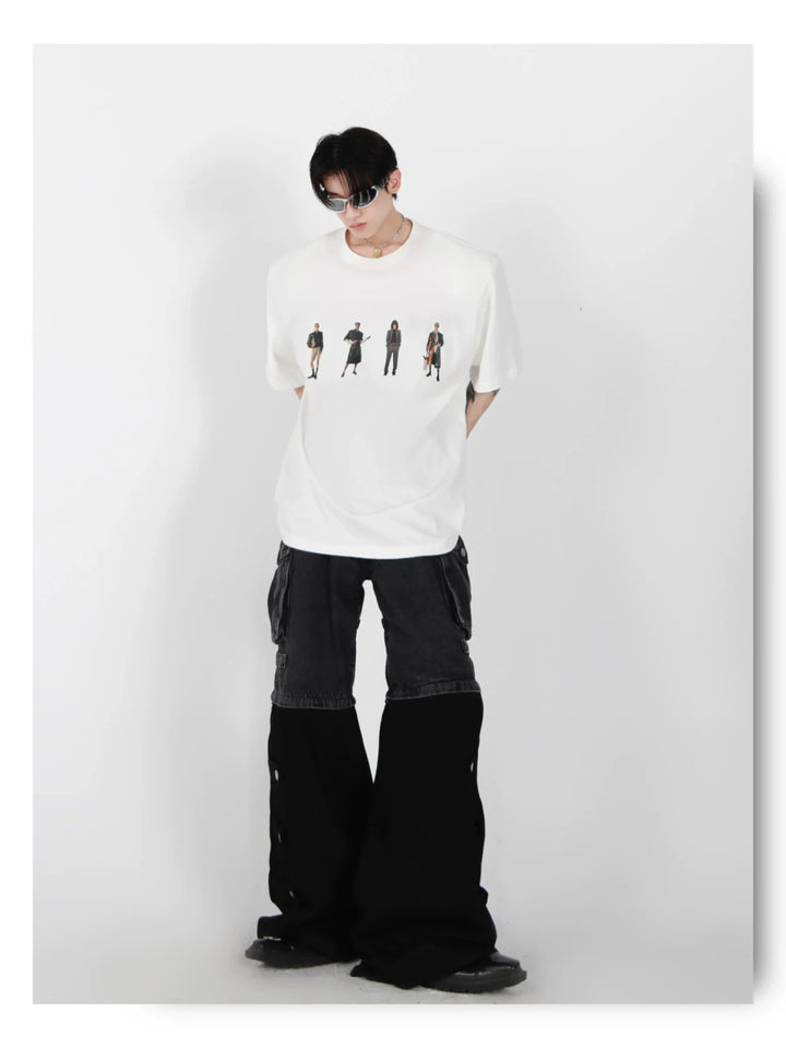 Minimalist Casual Cotton T - Shirt with Removable Shoulder Pads & Printed - ArguE CulturE