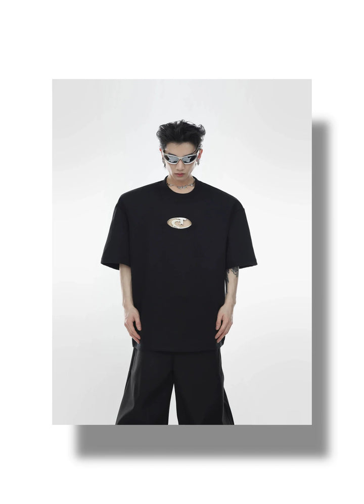 Minimalist Metal Cut - Out Shoulder Pad T - Shirt with Structured Silhouette - ArguE CulturE