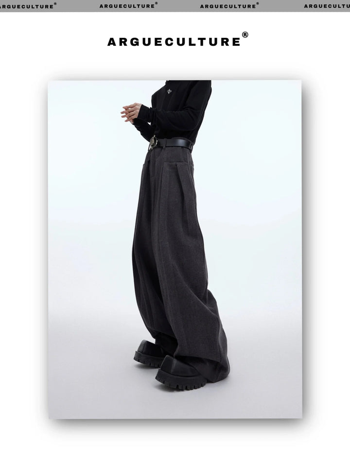 Minimalist Pleated Woolen Casual Pants with Loose Drape and Versatile Style - ArguE CulturE