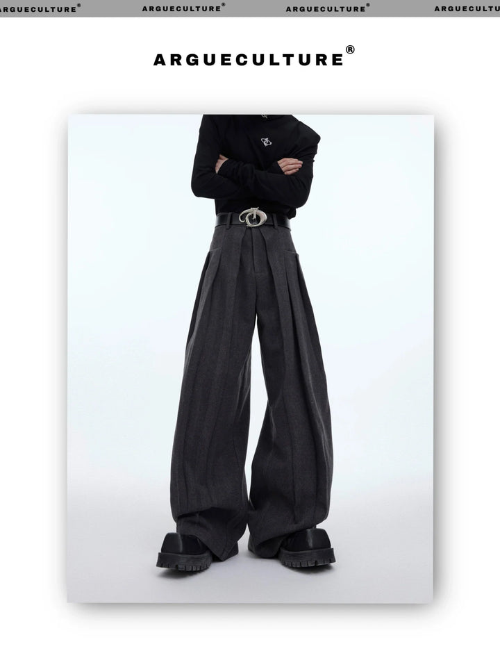 Minimalist Pleated Woolen Casual Pants with Loose Drape and Versatile Style - ArguE CulturE