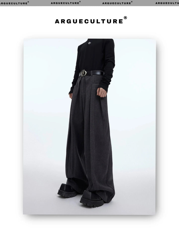 Minimalist Pleated Woolen Casual Pants with Loose Drape and Versatile Style - ArguE CulturE