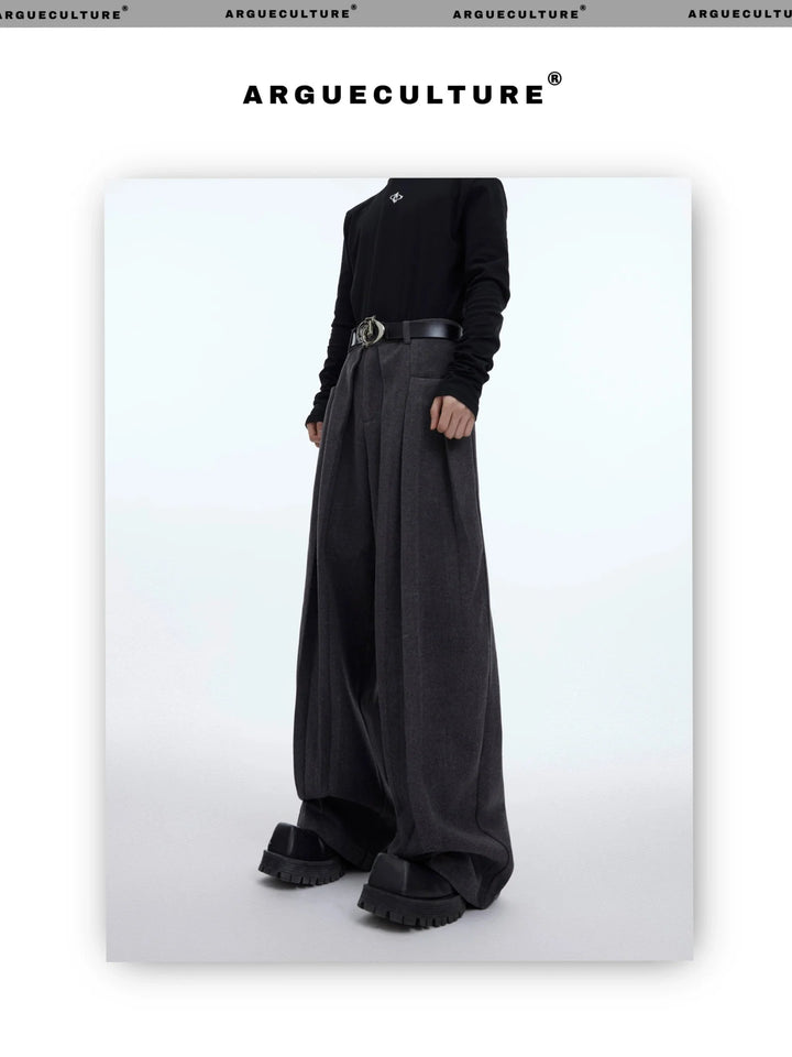 Minimalist Pleated Woolen Casual Pants with Loose Drape and Versatile Style - ArguE CulturE