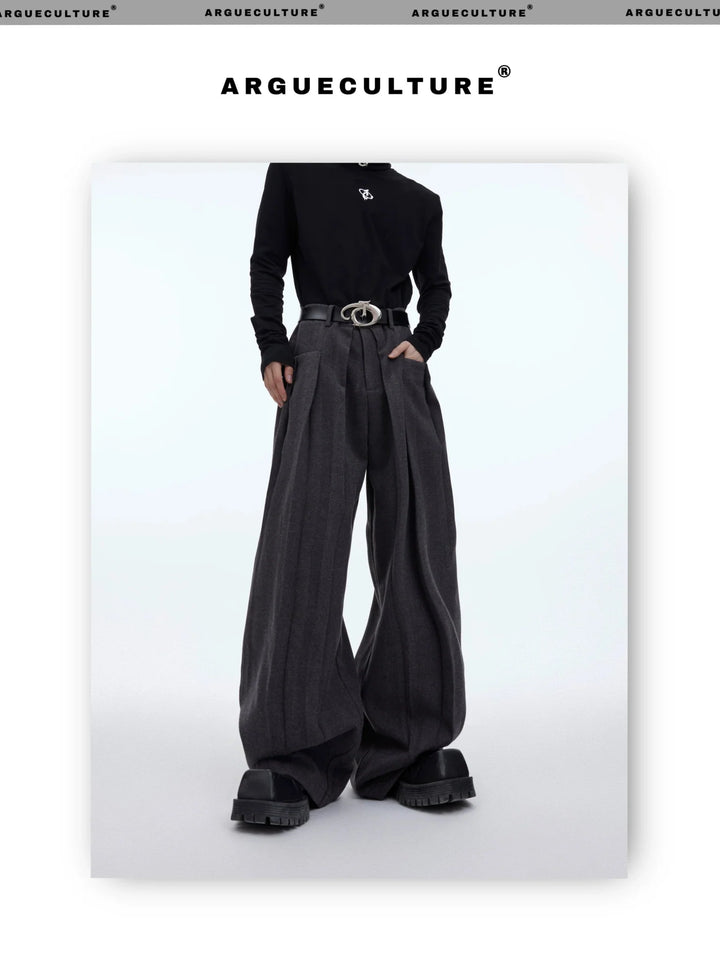 Minimalist Pleated Woolen Casual Pants with Loose Drape and Versatile Style - ArguE CulturE