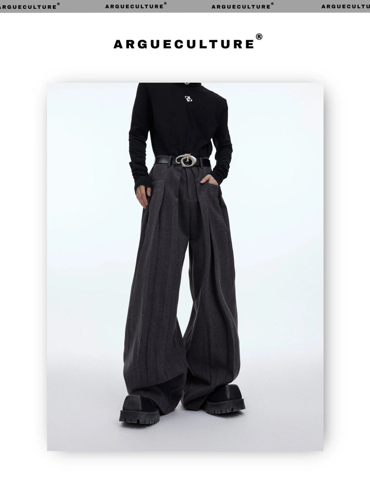 Minimalist Pleated Woolen Casual Pants with Loose Drape and Versatile Style - ArguE CulturE