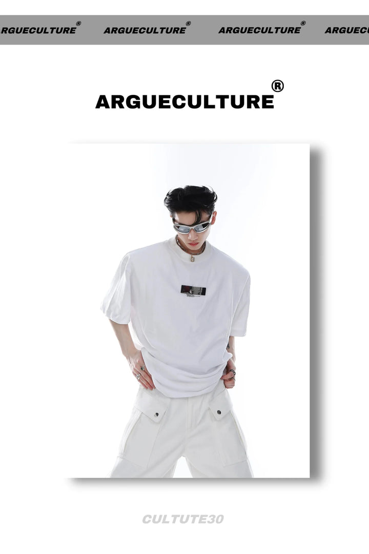 Minimalist Printed Loose Fit Short - Sleeve T - Shirt with Metal Clasp - ArguE CulturE