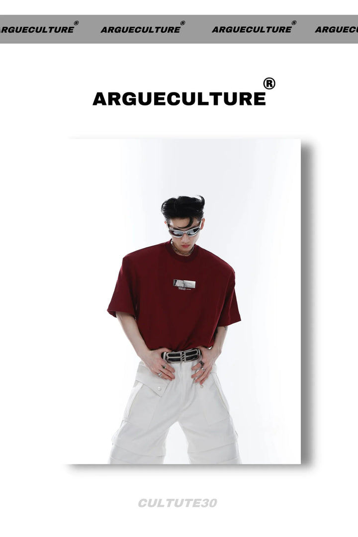 Minimalist Printed Loose Fit Short - Sleeve T - Shirt with Metal Clasp - ArguE CulturE