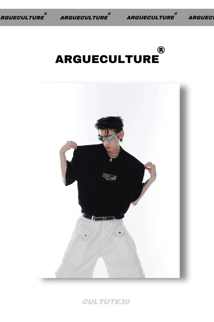 Minimalist Printed Loose Fit Short - Sleeve T - Shirt with Metal Clasp - ArguE CulturE