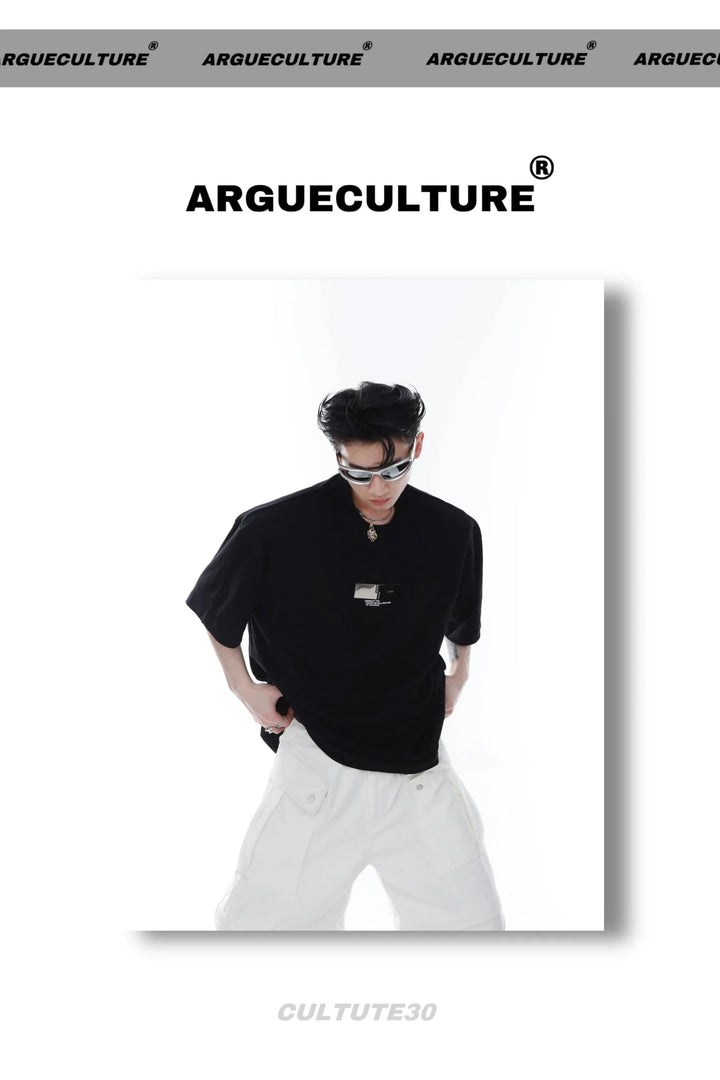 Minimalist Printed Loose Fit Short - Sleeve T - Shirt with Metal Clasp - ArguE CulturE