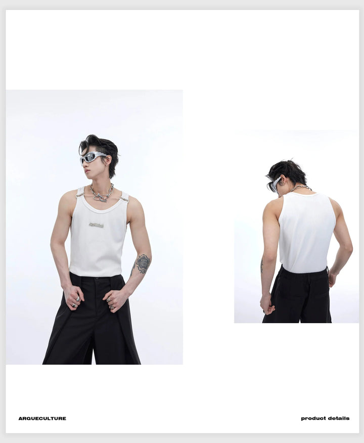 Minimalist Unisex Slim Fit Tank Top with Metallic Shoulder Straps - ArguE CulturE