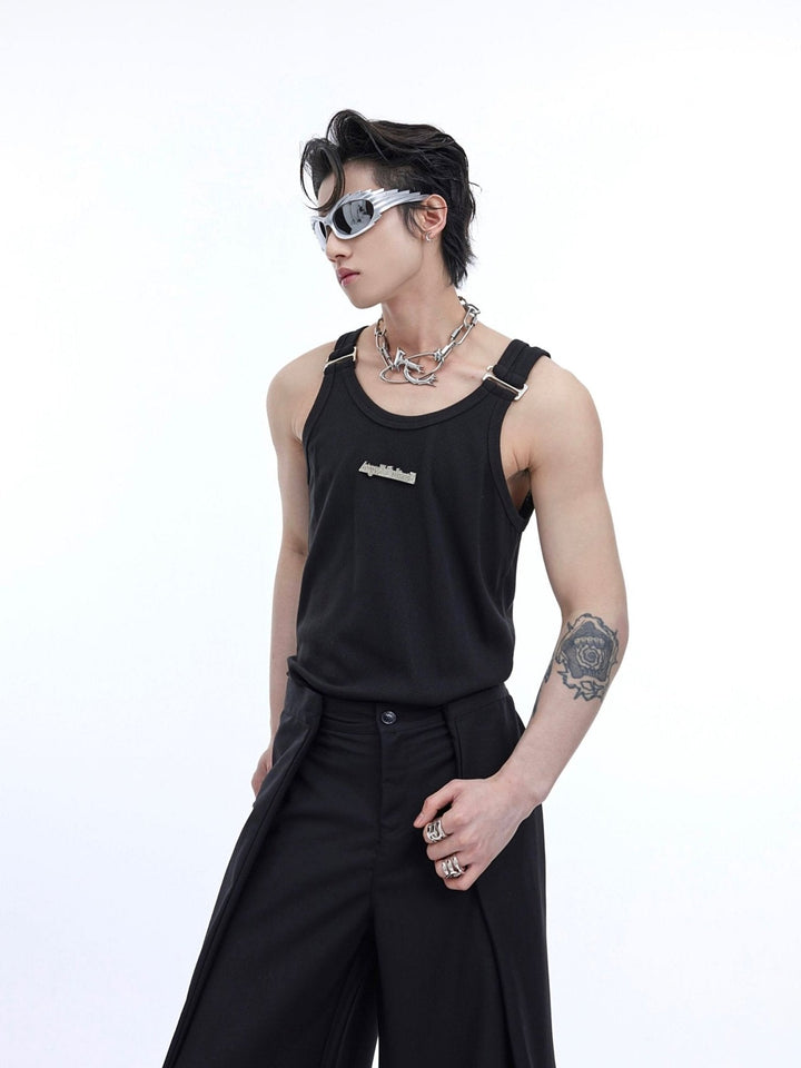 Minimalist Unisex Slim Fit Tank Top with Metallic Shoulder Straps - ArguE CulturE