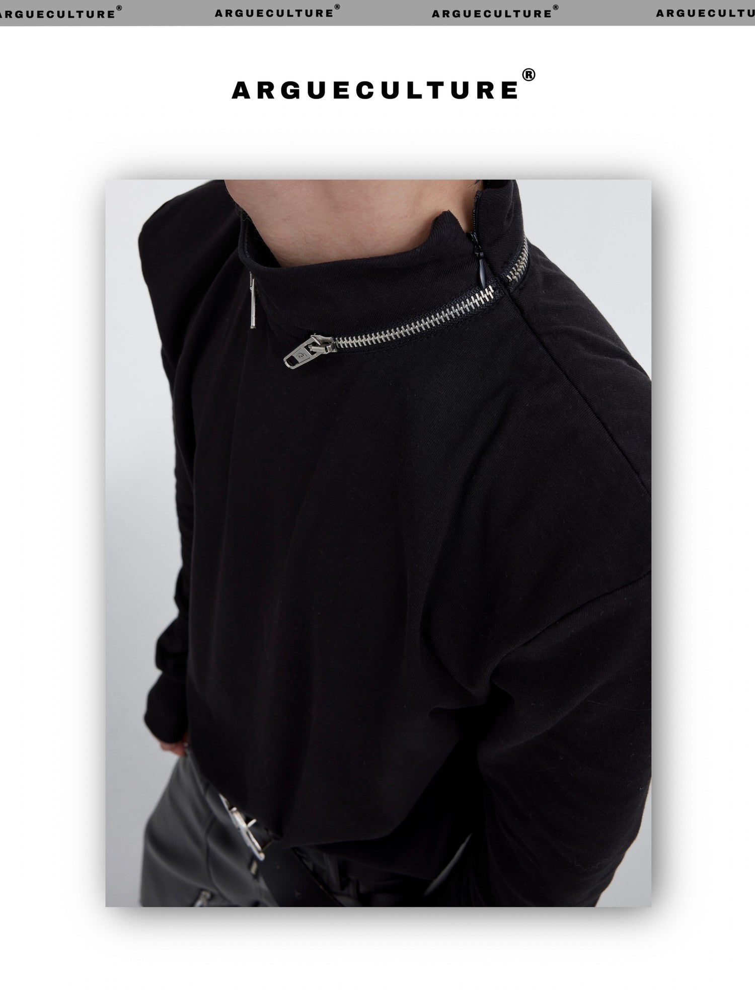 desc::mock-neck-zip-padded-undershirt-slim-streetwear-top-detail-img-2
