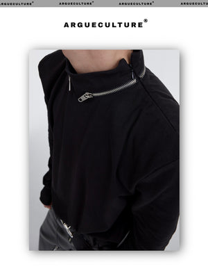 desc::mock-neck-zip-padded-undershirt-slim-streetwear-top-detail-img-2