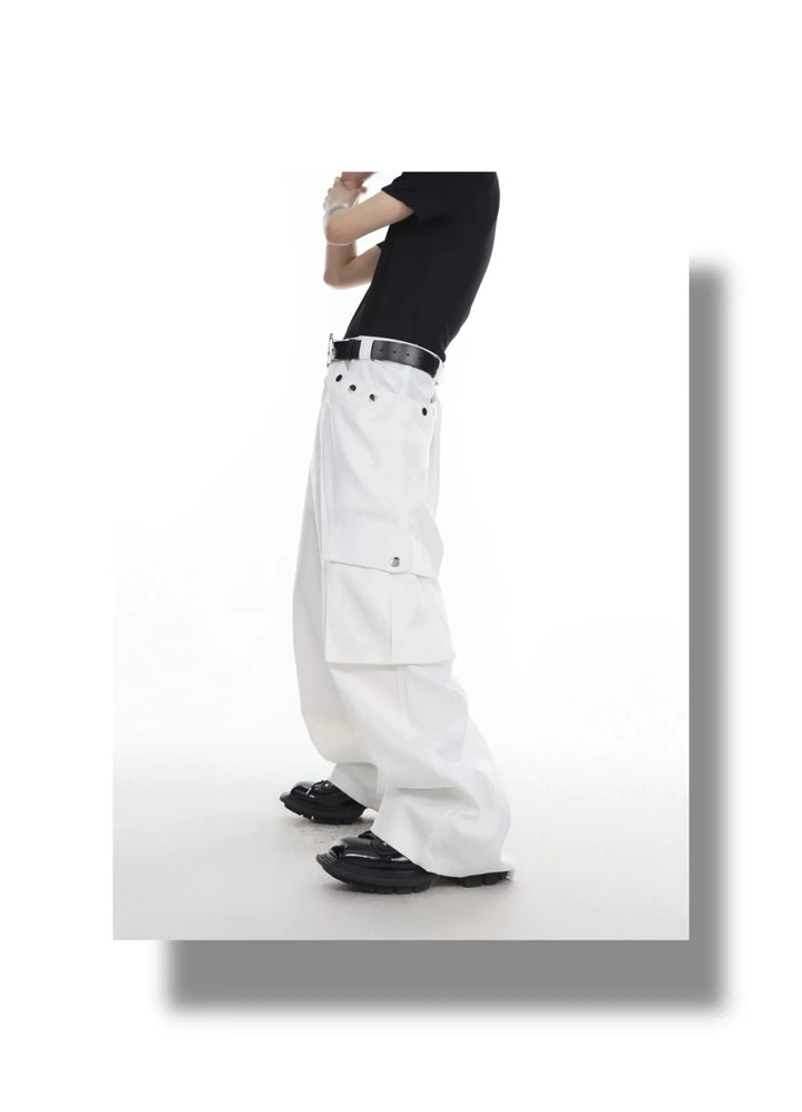 Multi Pocket Loose Straight Leg Cargo Trousers with Metal Button - ArguE CulturE