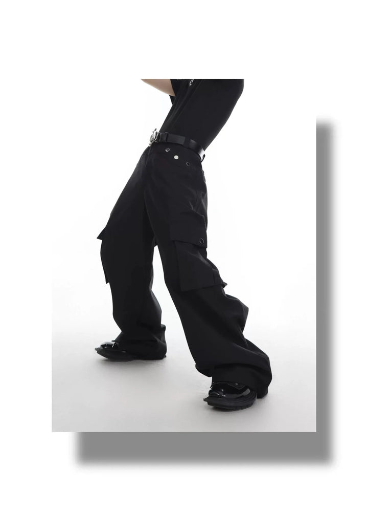 Multi Pocket Loose Straight Leg Cargo Trousers with Metal Button - ArguE CulturE