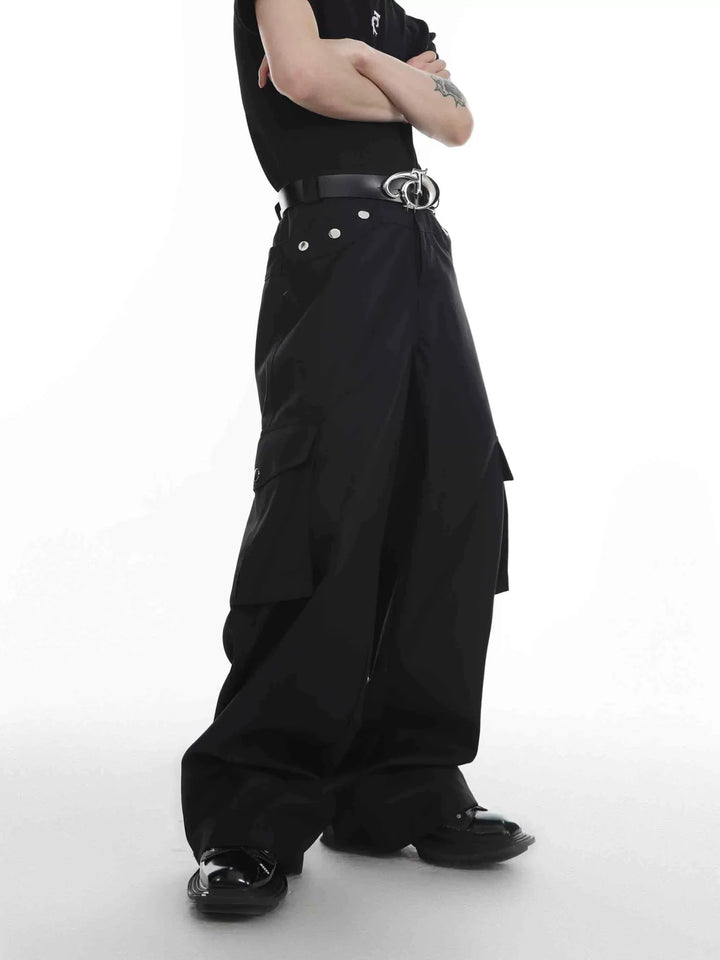 Multi Pocket Loose Straight Leg Cargo Trousers with Metal Button - ArguE CulturE