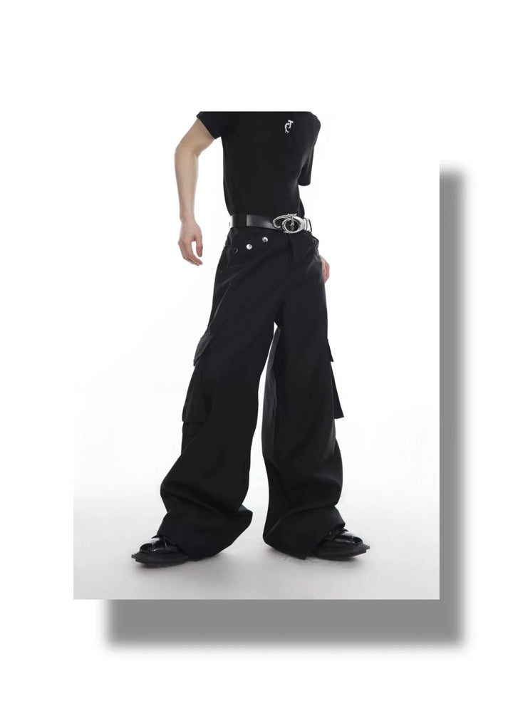 Multi Pocket Loose Straight Leg Cargo Trousers with Metal Button - ArguE CulturE