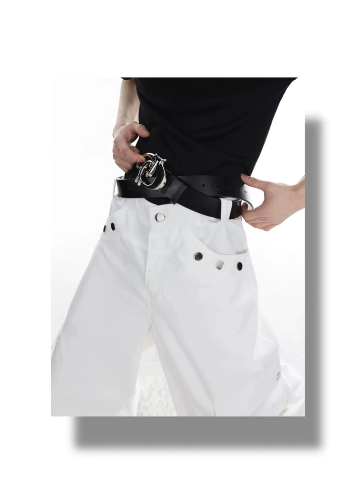 Multi Pocket Loose Straight Leg Cargo Trousers with Metal Button - ArguE CulturE