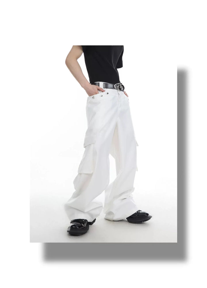 Multi Pocket Loose Straight Leg Cargo Trousers with Metal Button - ArguE CulturE