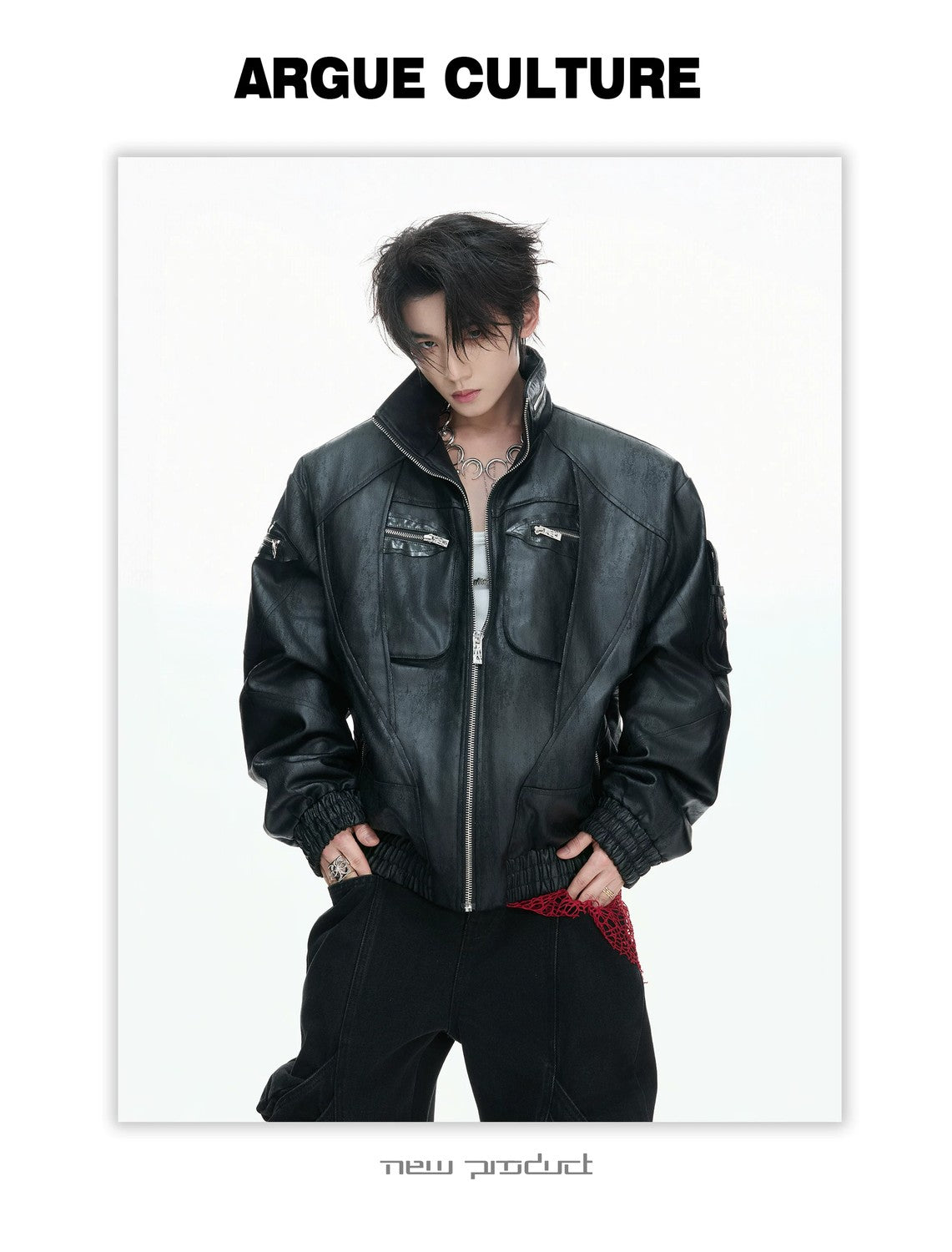 desc::multi-zipper-deconstructed-waxed-vegan-leather-jacket-detail-img-3