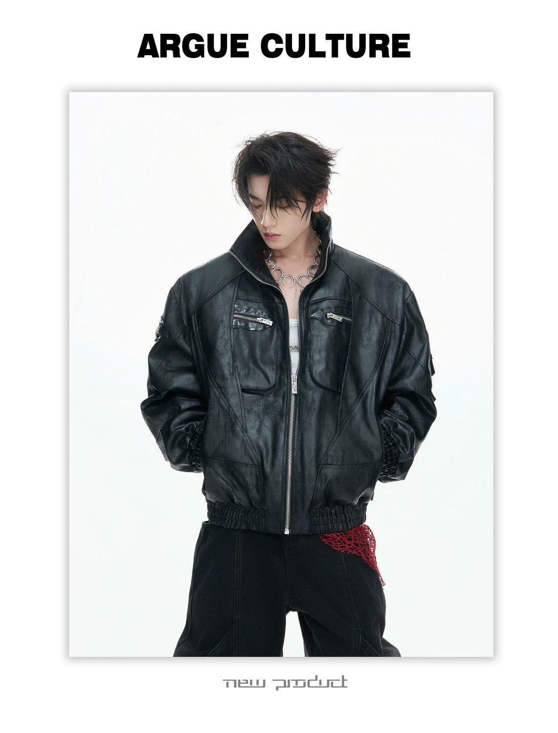 desc::multi-zipper-deconstructed-waxed-vegan-leather-jacket-detail-img-5