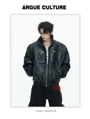desc::multi-zipper-deconstructed-waxed-vegan-leather-jacket-detail-img-5