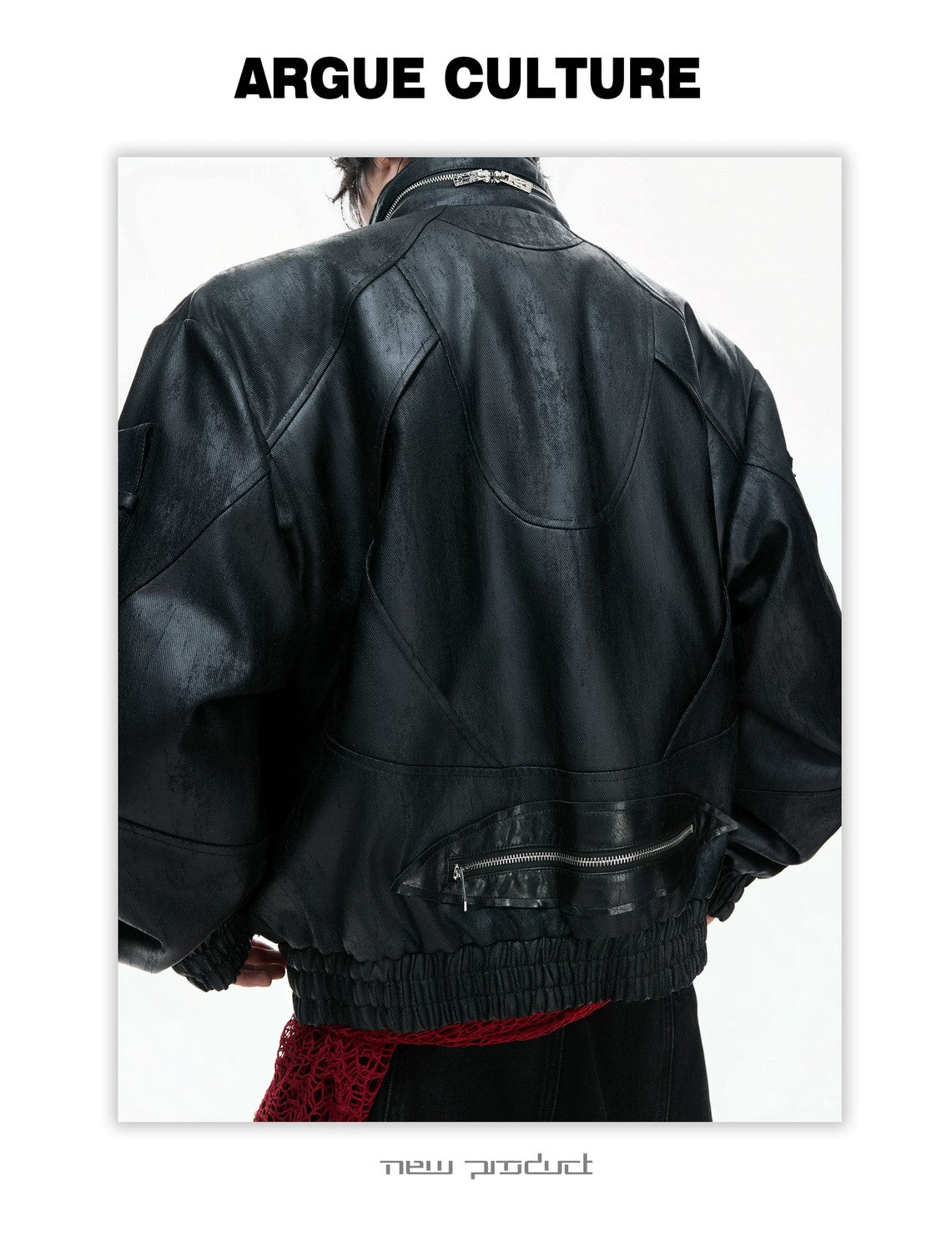 desc::multi-zipper-deconstructed-waxed-vegan-leather-jacket-detail-img-7