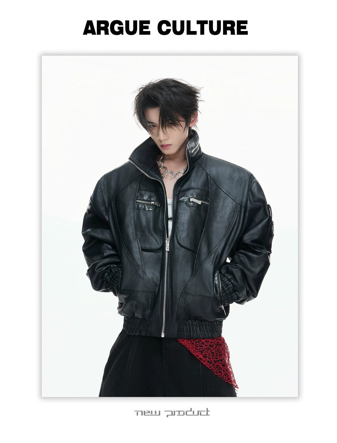 desc::multi-zipper-deconstructed-waxed-vegan-leather-jacket-detail-img-8