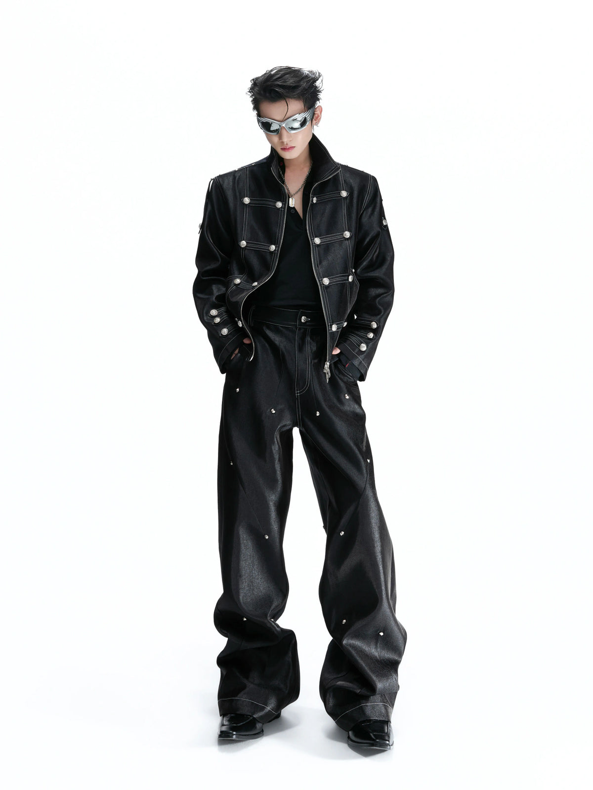 Napoleon Stand-Collar Cropped Jacket in Black - main image 5