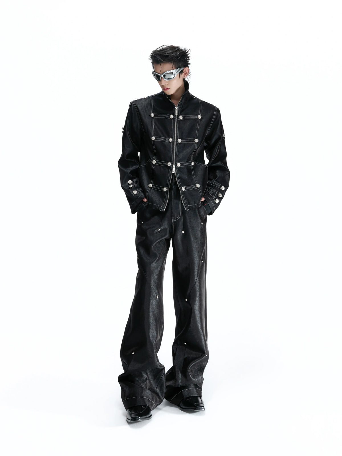 Napoleon Stand-Collar Cropped Jacket in Black - main image 1