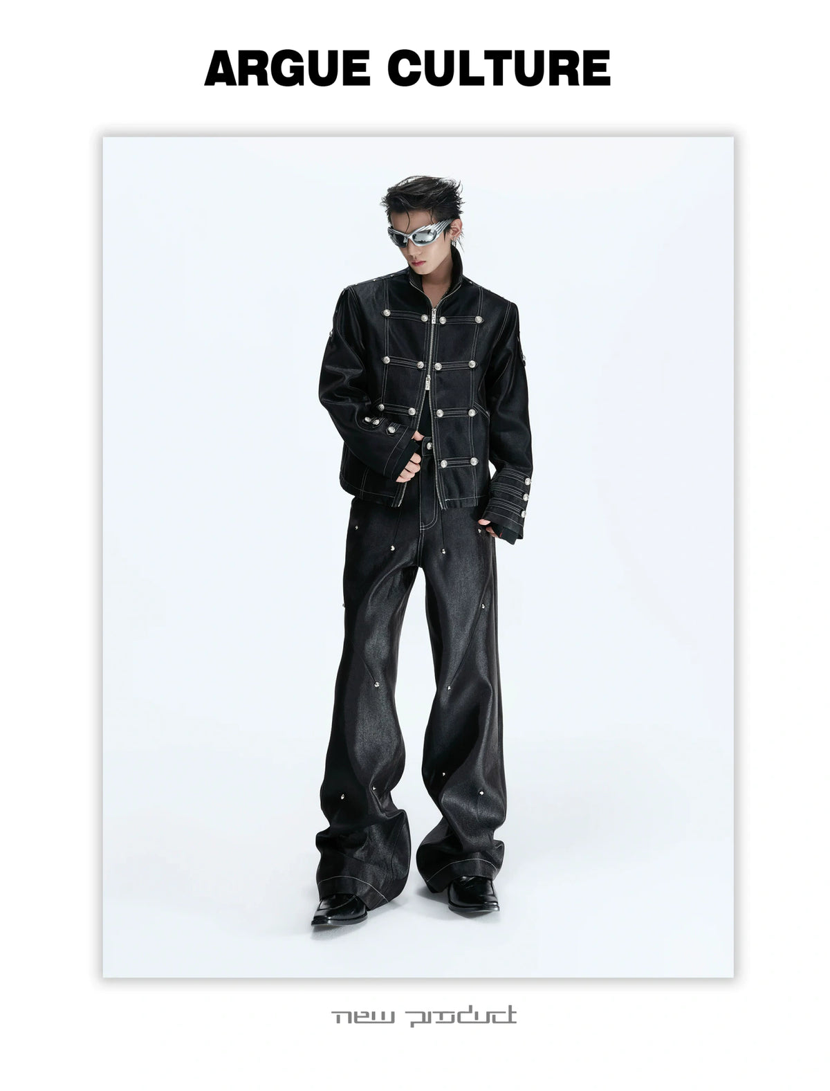 Napoleon Stand-Collar Cropped Jacket in Black - detail image 5