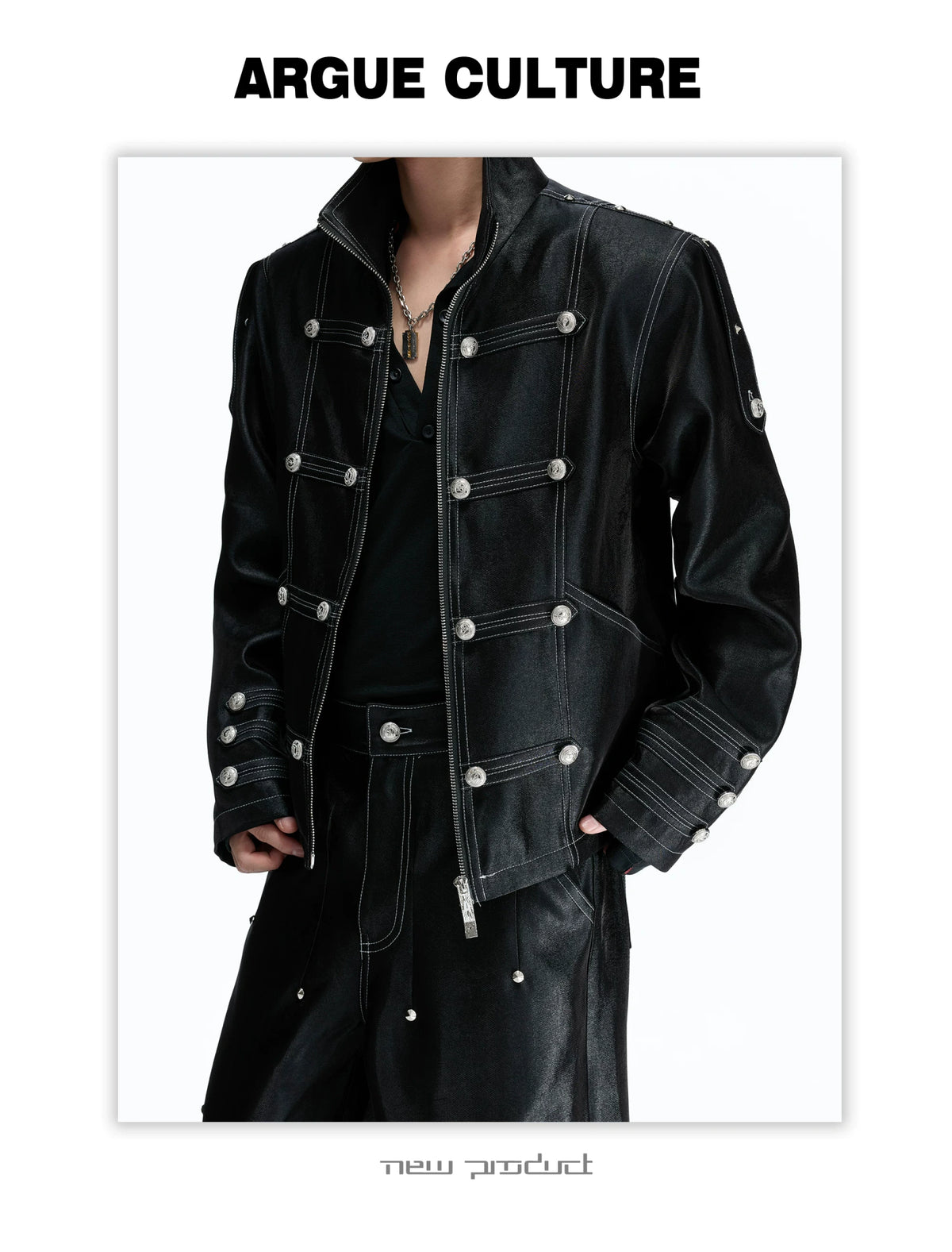 Napoleon Stand-Collar Cropped Jacket in Black - detail image 9